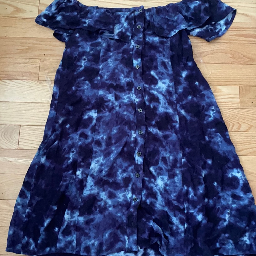 NWT tie dye off the shoulder dress blue